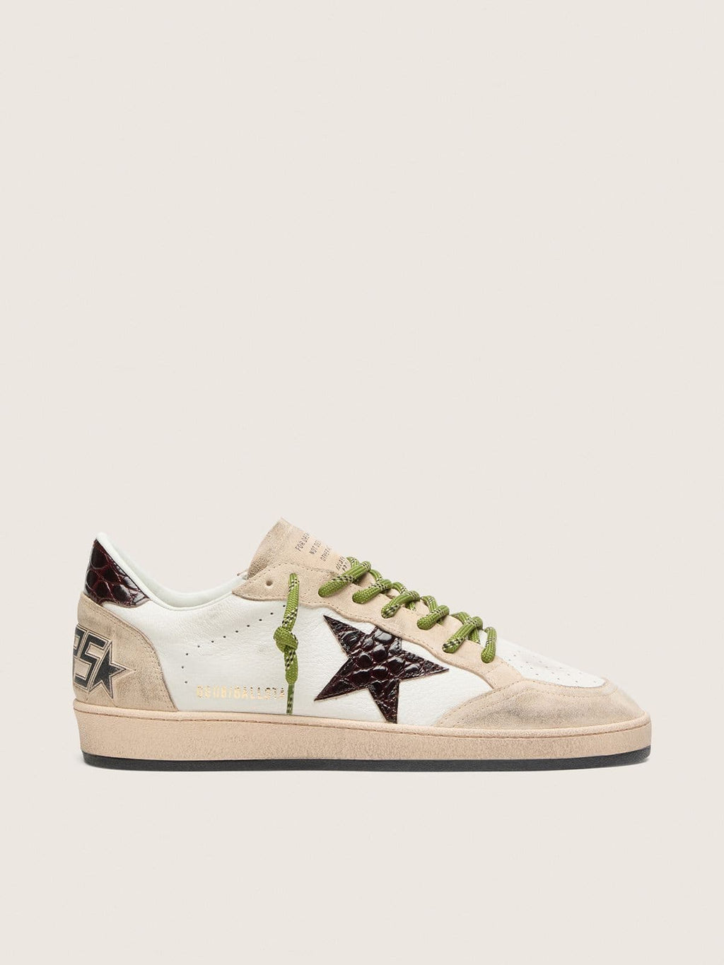Golden Goose Ball Star Uomo in Pelle Bianca con Stella Bordeaux Effetto Coccodrillo