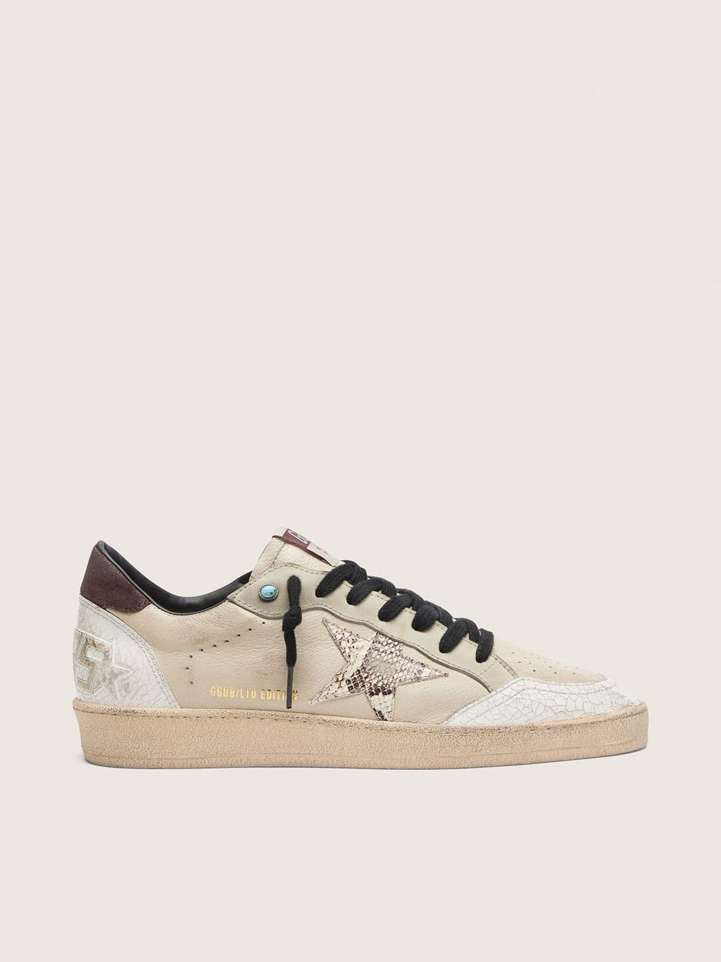 Golden Goose Ball Star Ltd Uomo in Pelle Crema con Stella Pitonata