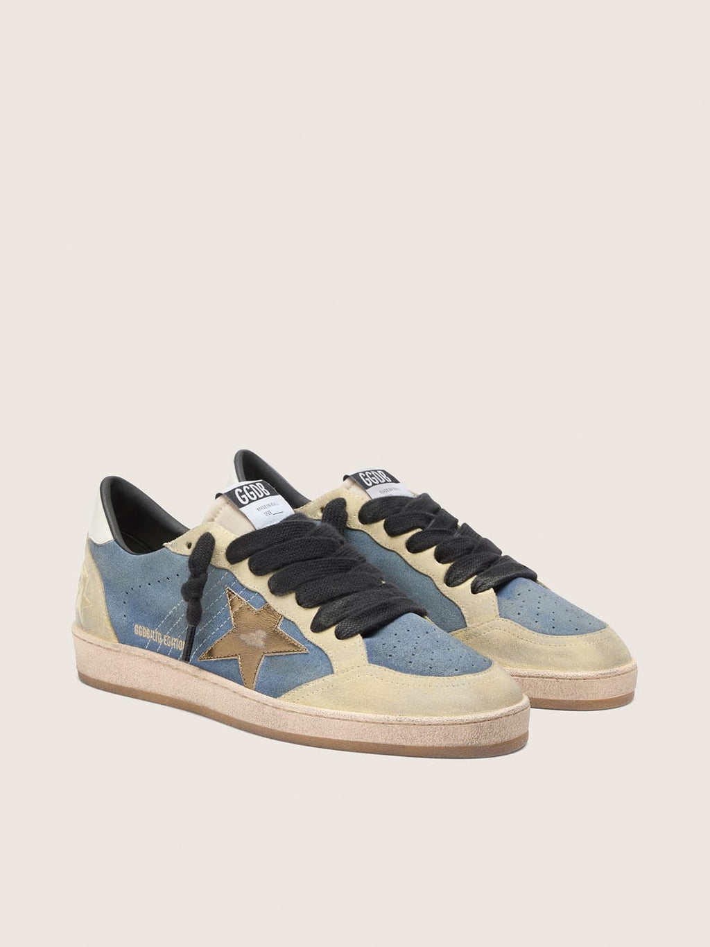 Golden Goose Ball Star Ltd Uomo in Suede Blu Jeans e Beige con Stella in Pelle Laminata Oro