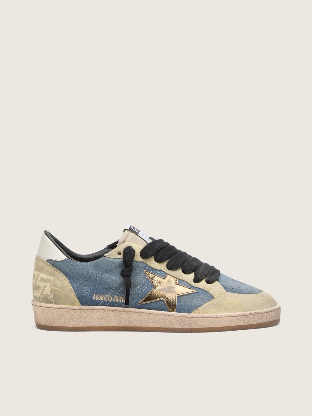 Golden Goose Ball Star Ltd Uomo in Suede Blu Jeans e Beige con Stella in Pelle Laminata Oro