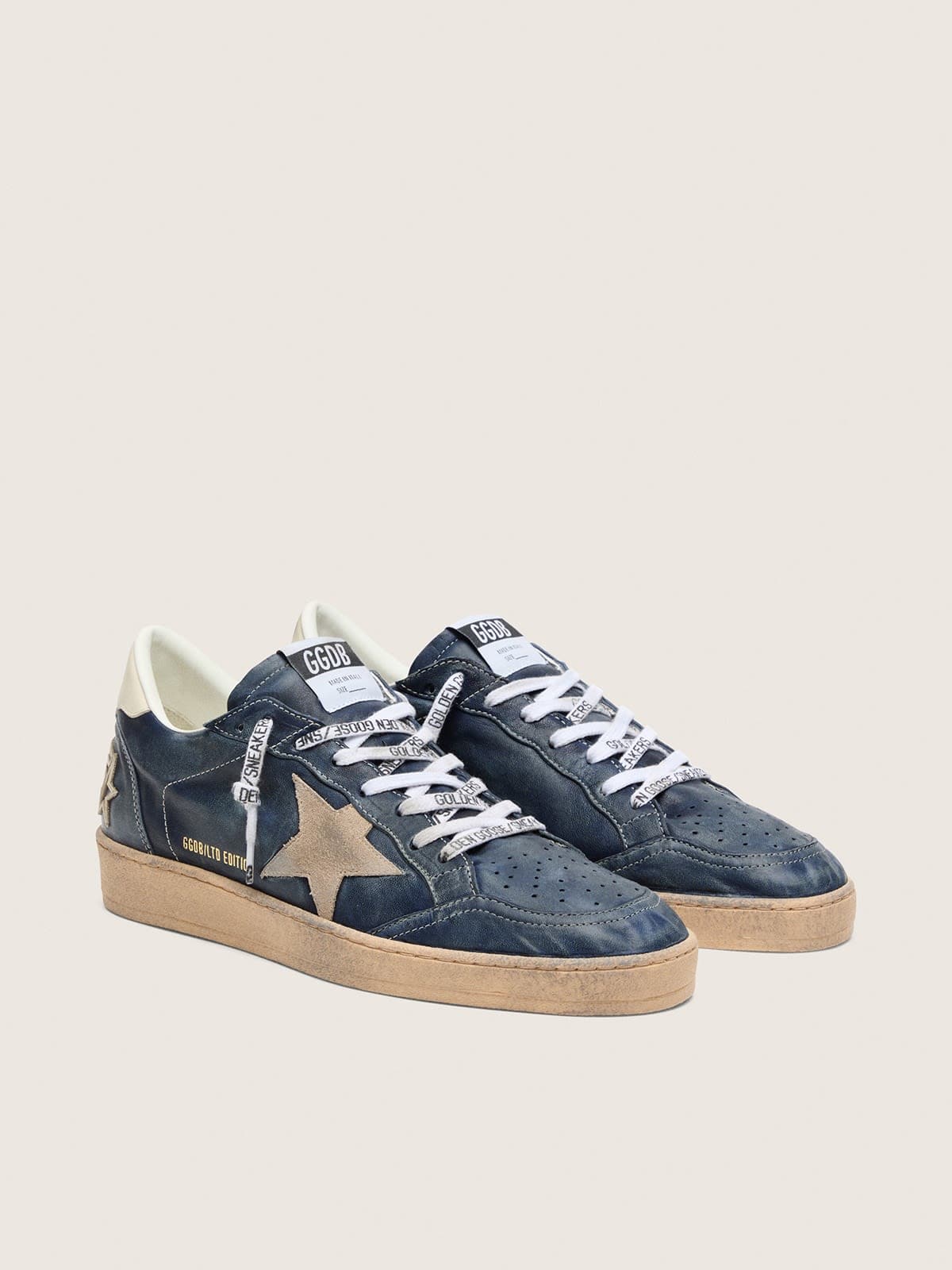 Golden Goose Ball Star Ltd Uomo in Pelle Blu Scuro con Stella in Suede Beige