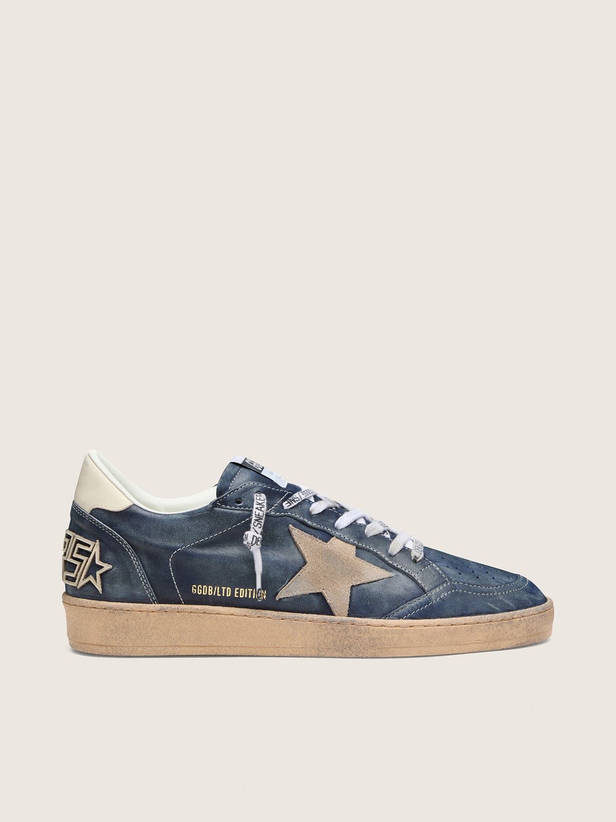 Golden Goose Ball Star Ltd Uomo in Pelle Blu Scuro con Stella in Suede Beige