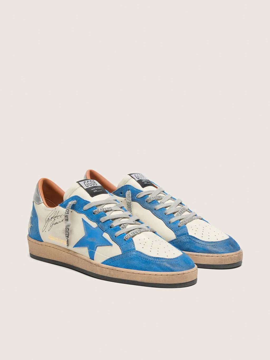 Golden Goose Ball Star Ltd Uomo in Pelle Bianca con Stella in Pelle Azzurra