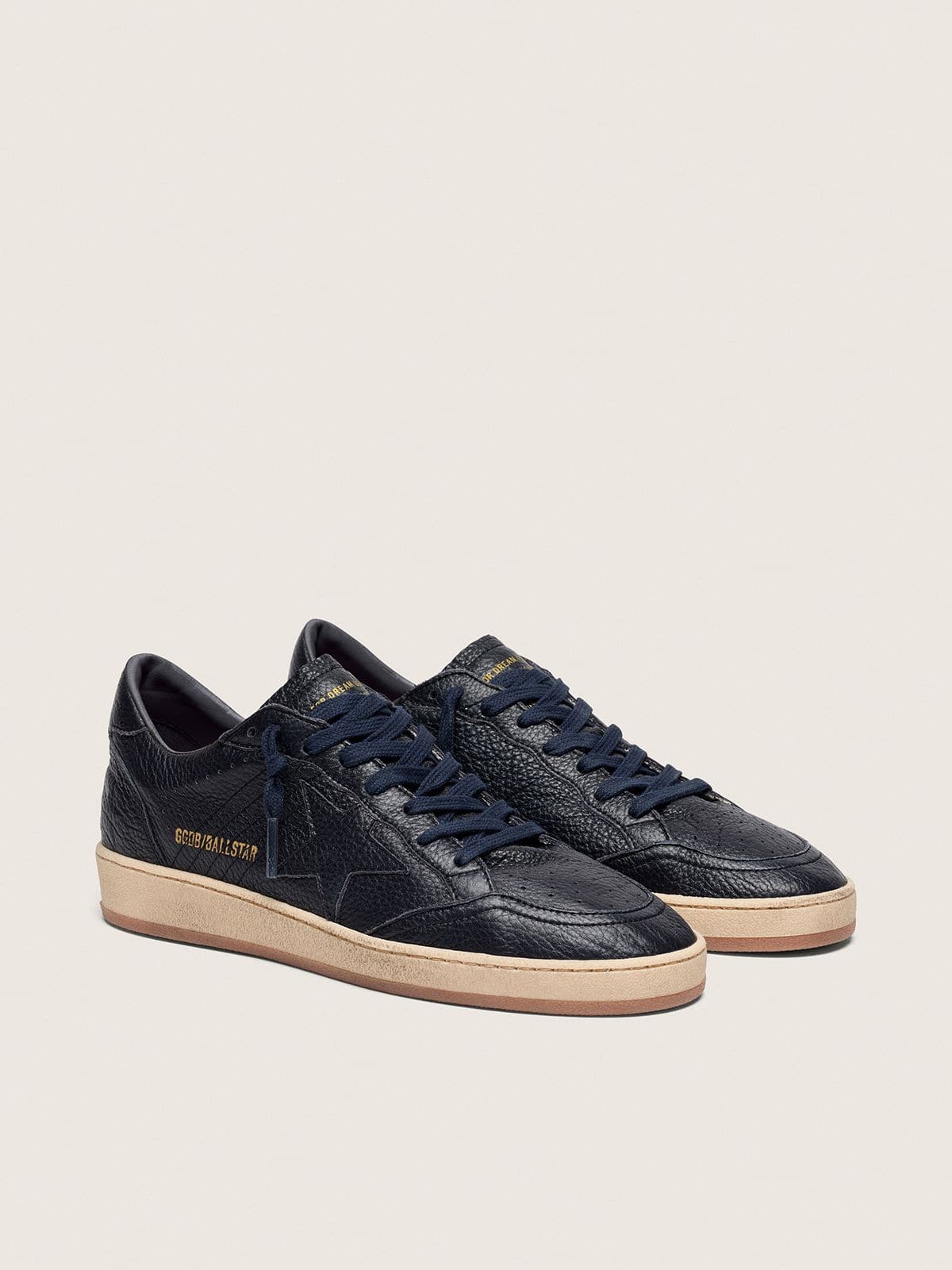 Golden Goose Ball Star Uomo in Pelle Blu Navy con Stella in Pelle Ton sur Ton