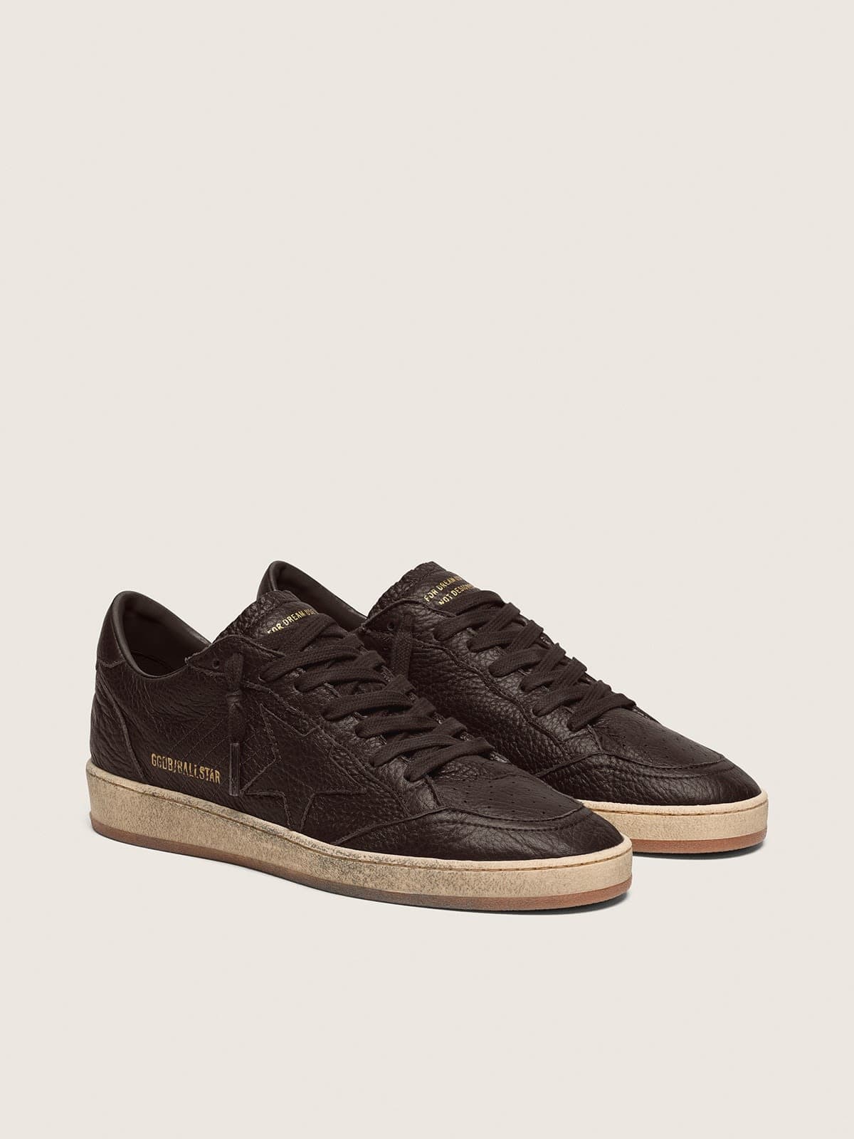 Golden Goose Ball Star Uomo in Pelle Marrone Scuro con Stella in Pelle Ton sur Ton