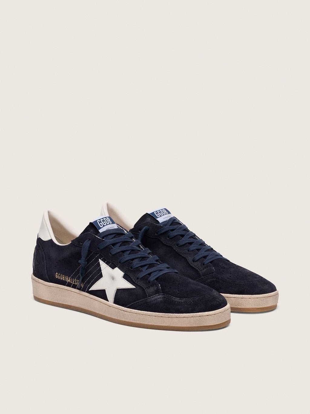 Golden Goose Ball Star Uomo in Suede Blu Scuro con Stella in Pelle Bianca