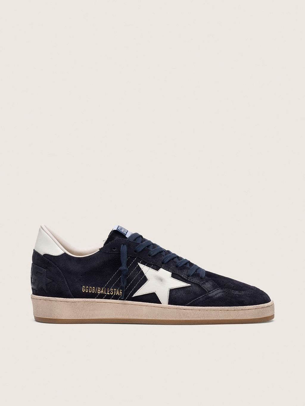 Golden Goose Ball Star Uomo in Suede Blu Scuro con Stella in Pelle Bianca