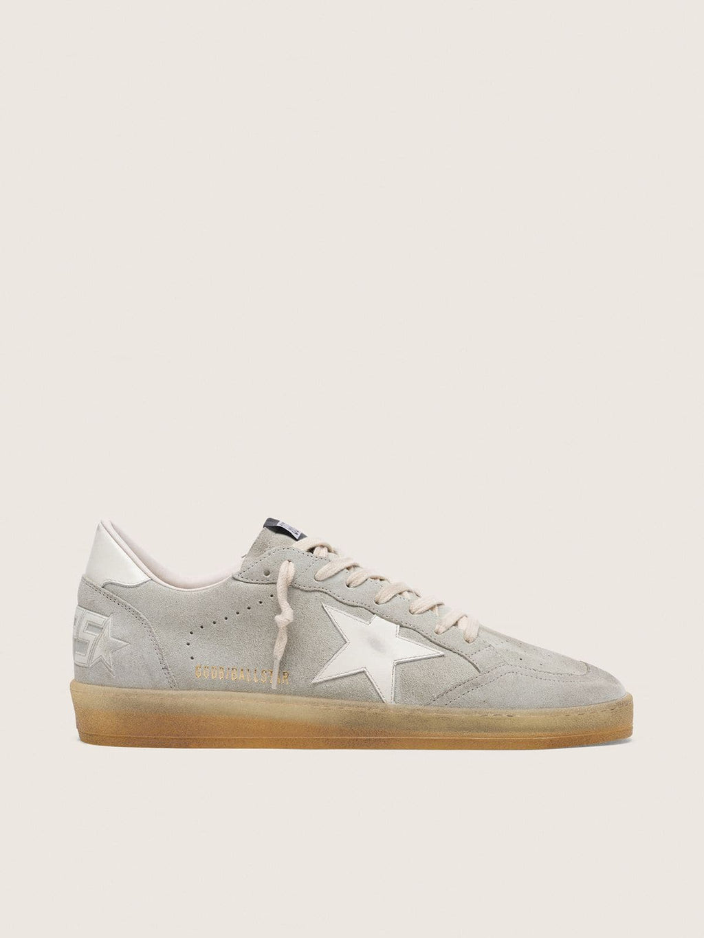 Golden Goose Ball Star Uomo in Suede Grigio Chiaro con Stella in Pelle Bianca