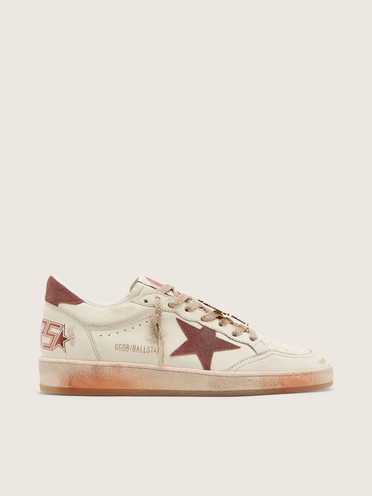 Golden Goose Ball Star Uomo in Pelle Bianca con Stella e Talloncino in Pelle Color Ruggine