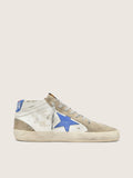 Golden Goose Mid Star Uomo con Stella in Pelle Blu e Inserti in Suede Color Tortora