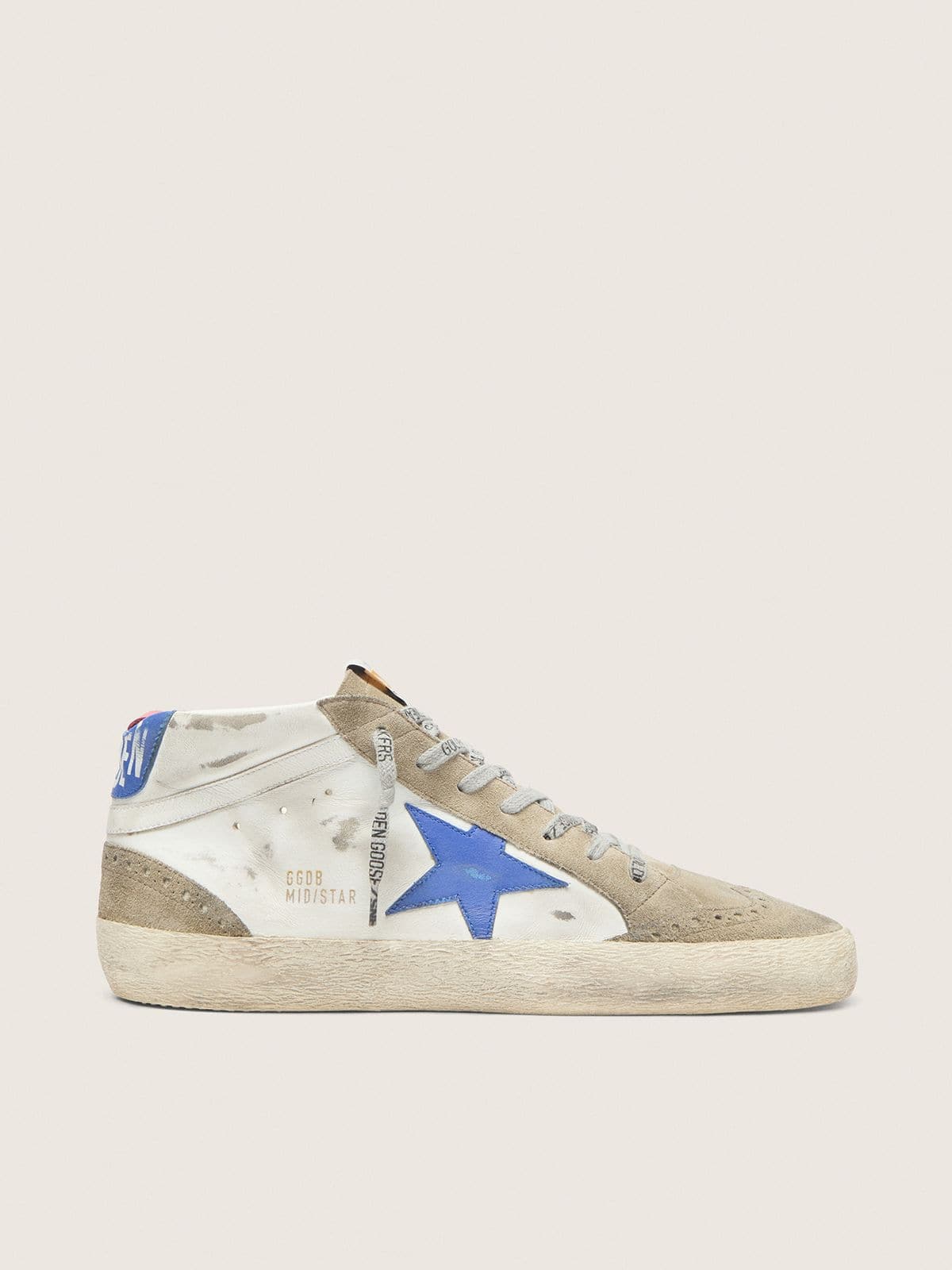 Golden Goose Mid Star Uomo con Stella in Pelle Blu e Inserti in Suede Color Tortora