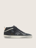 Golden Goose Mid Star Uomo in Nabuk con Stella in Pelle Nera e Virgola Argento