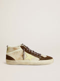 Golden Goose Mid Star Uomo in Glitter Beige con Stella in Suede Giallo e Virgola in Cotone