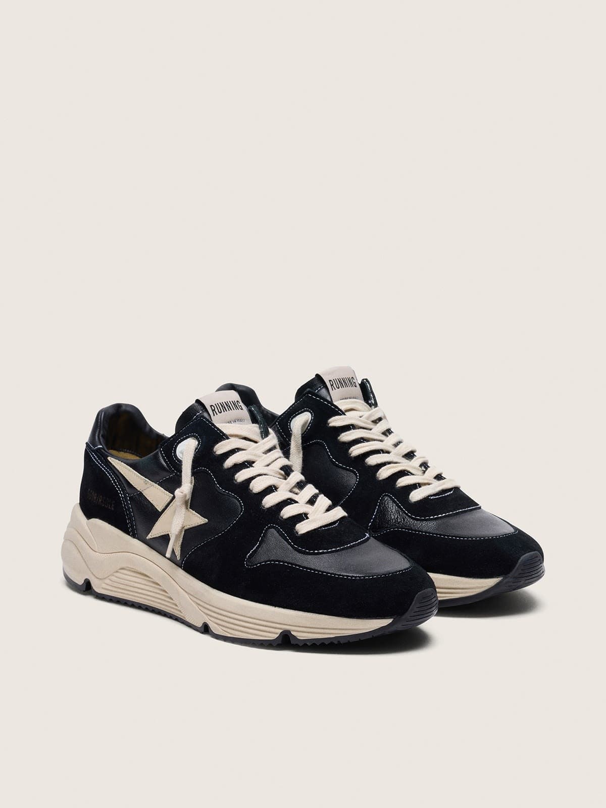 Golden Goose Running Sole Uomo in Nappa e Suede Neri con Stella Bianca