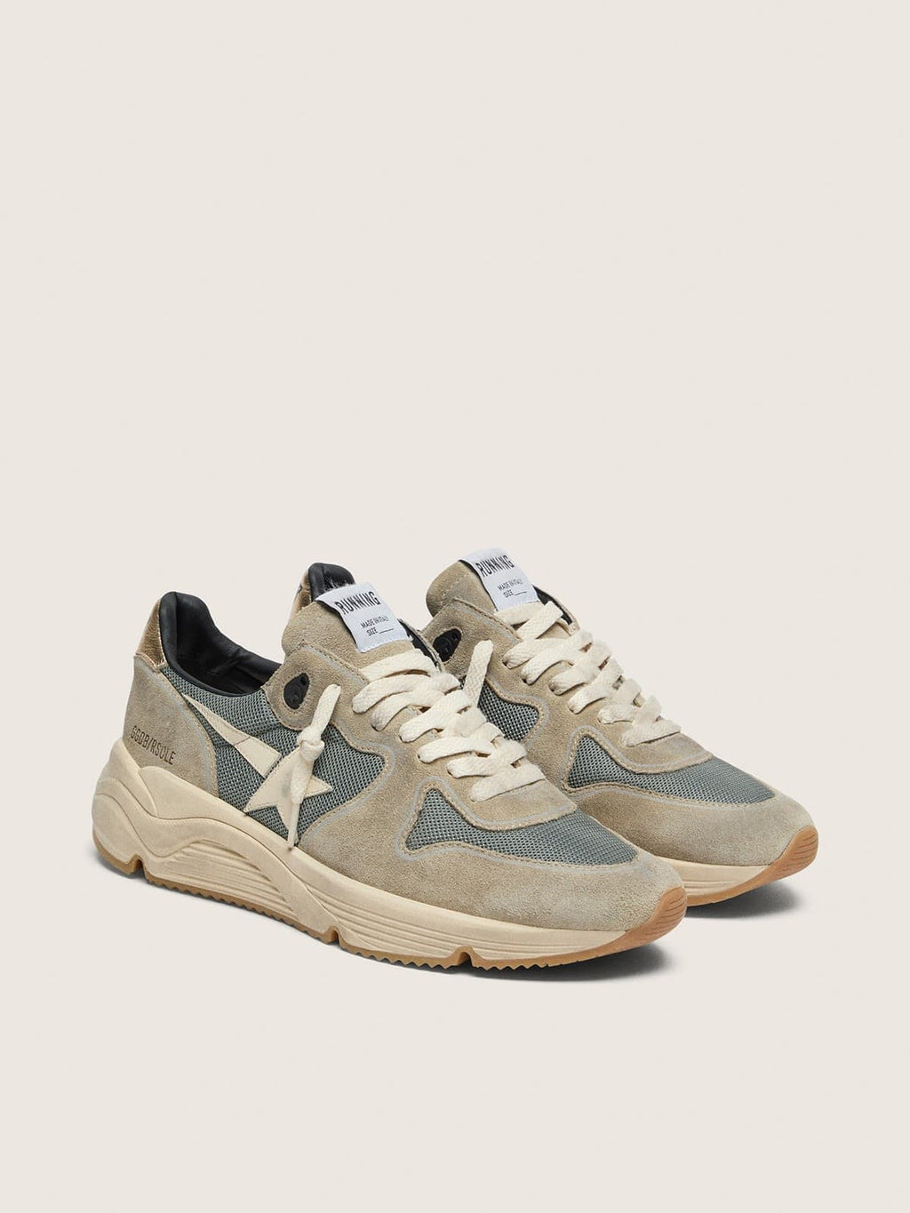Golden Goose Running Sole in Suede Grigio con Stella Bianca e Talloncino Bianco