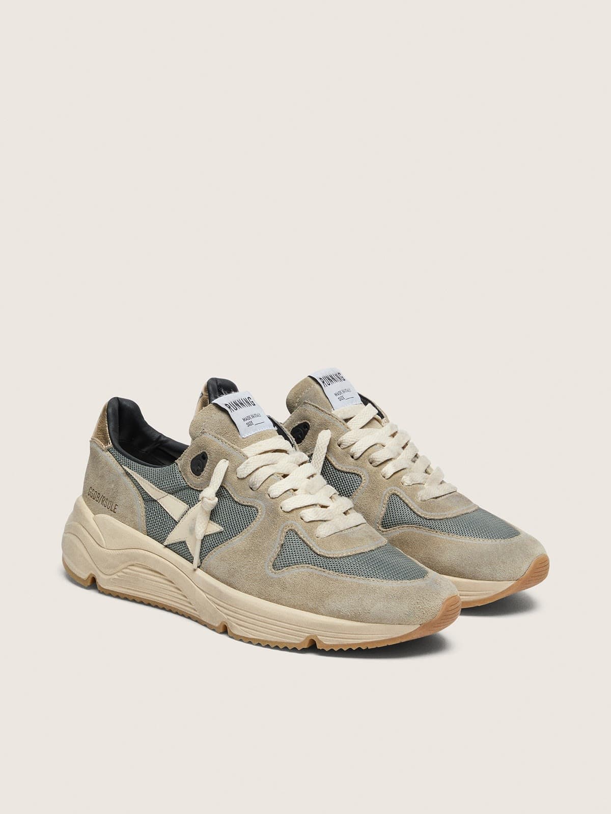Golden Goose Running Sole in Suede Grigio con Stella Bianca e Talloncino Bianco