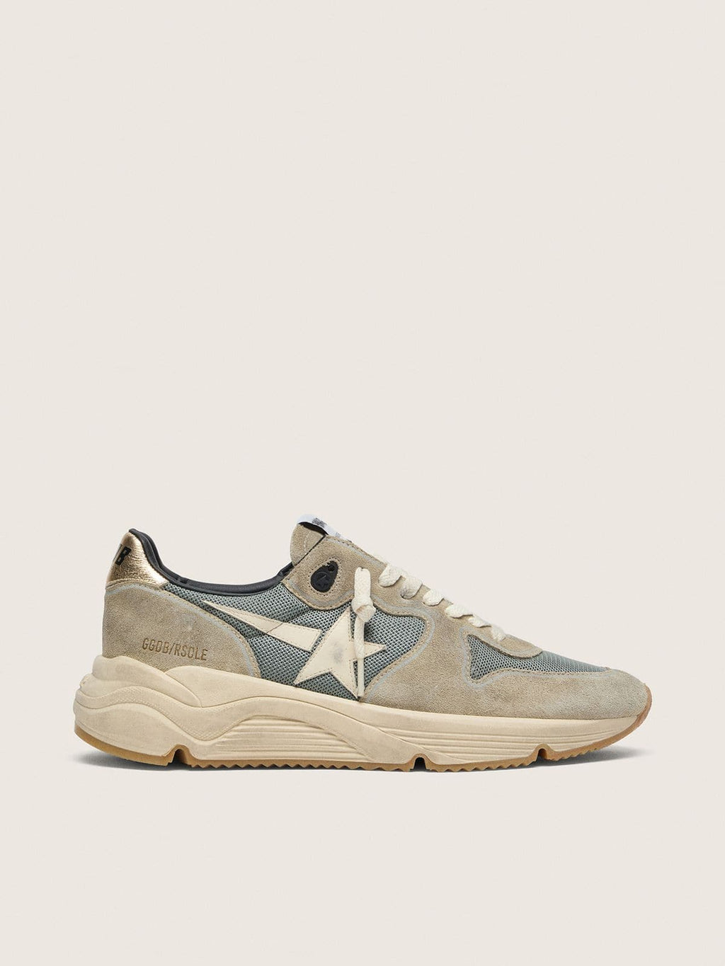 Golden Goose Running Sole in Suede Grigio con Stella Bianca e Talloncino Bianco