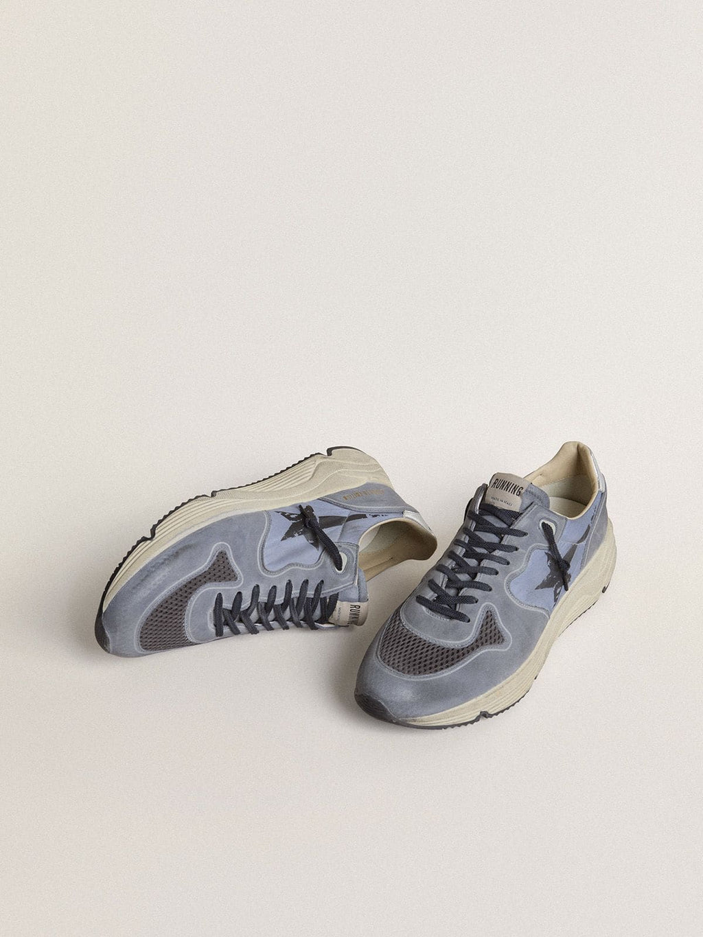 Golden Goose Running Sole Uomo in Nylon e Nabuk Azzurro con Stella Nera