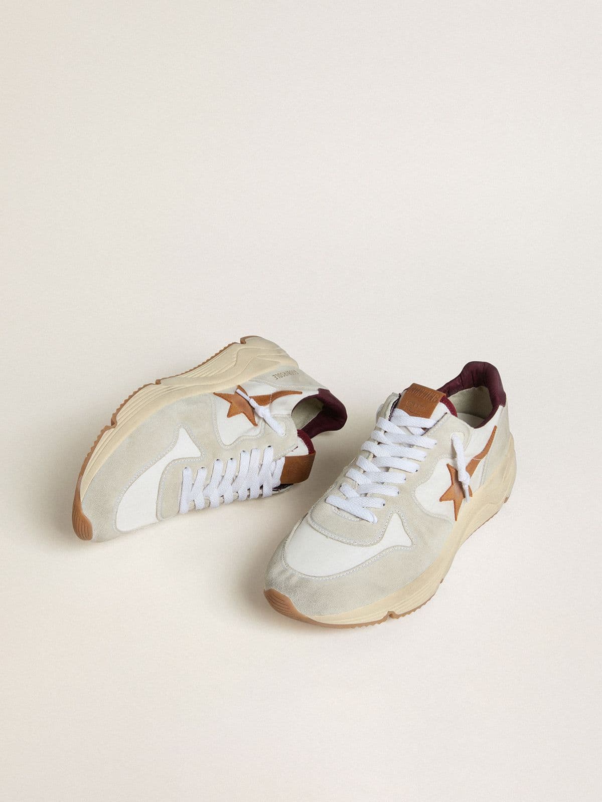 Golden Goose Running Sole Uomo in Nylon e Suede con Stella in Pelle Marrone e Talloncino in Pelle Bordeaux