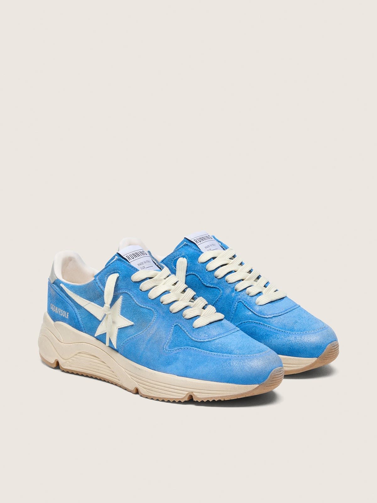 Golden Goose Running Sole Uomo in Suede Bluette con Stella Bianca