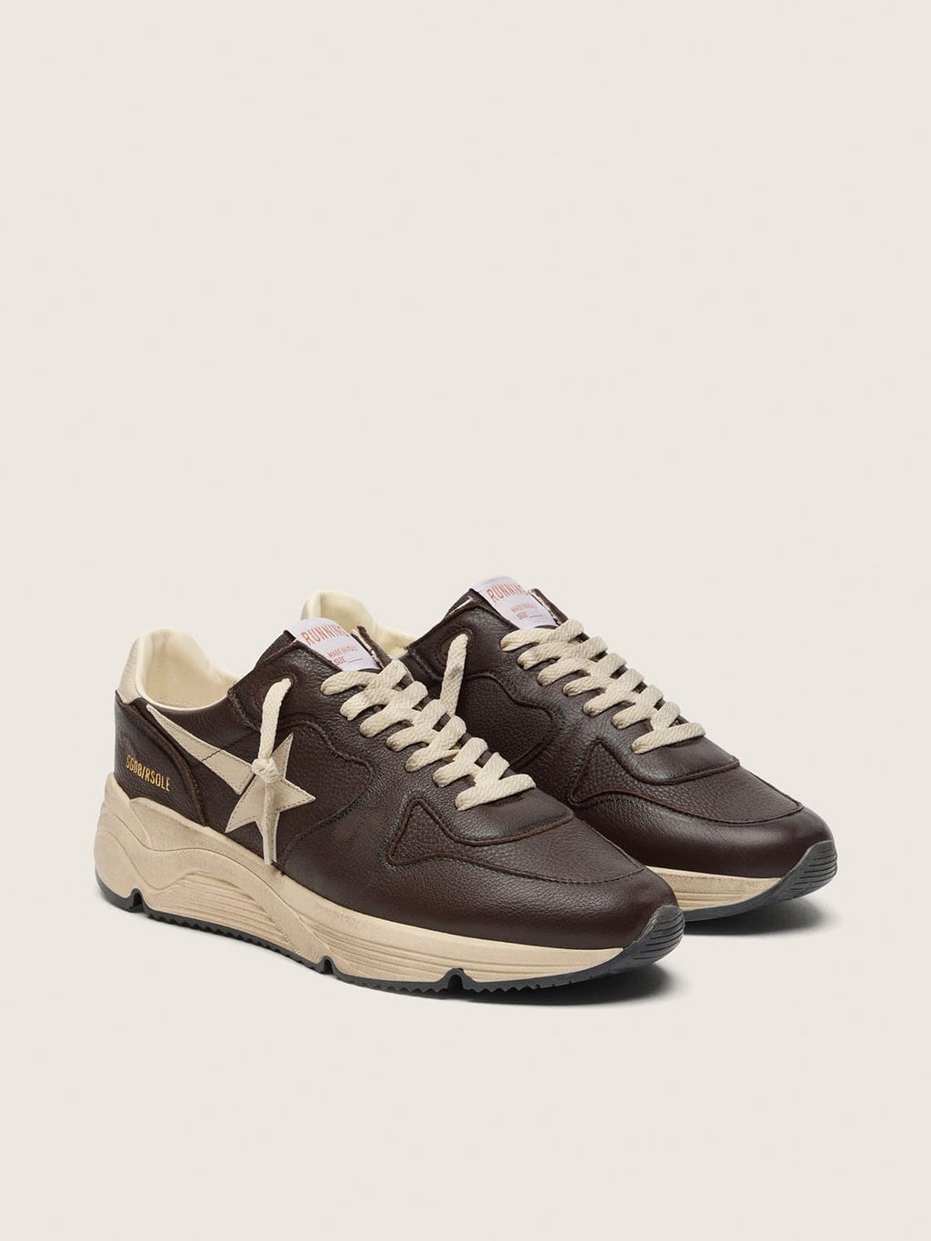Golden Goose Running Sole Uomo in Pelle Marrone con Stella Crema