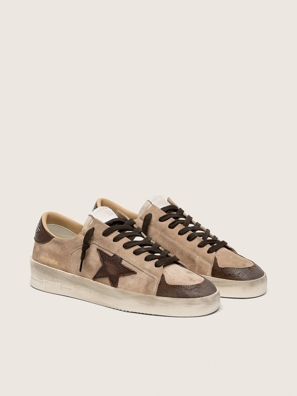 Golden Goose Stardan Uomo in Suede Beige con Stella e Inserti Color Marrone