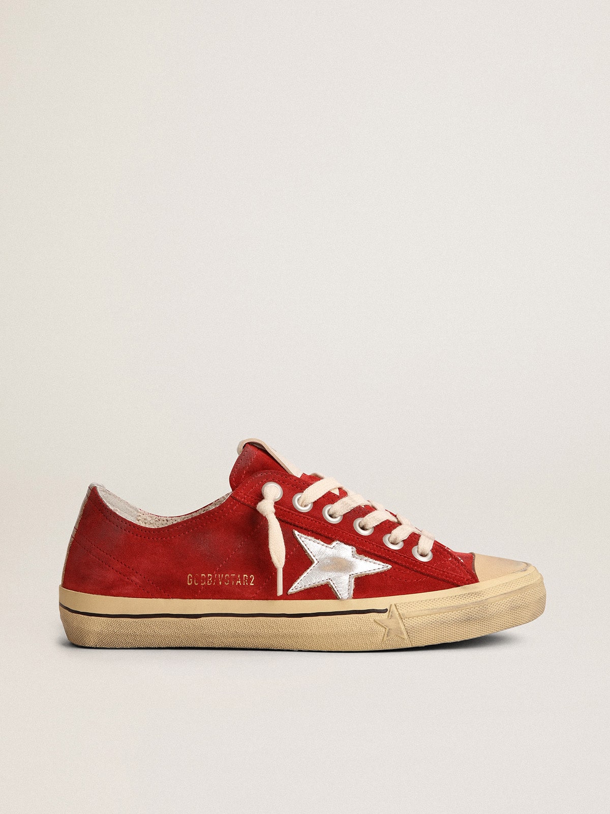 Golden Goose V Star Uomo  in Suede Rosso Scuro con Stella e Talloncino Argento