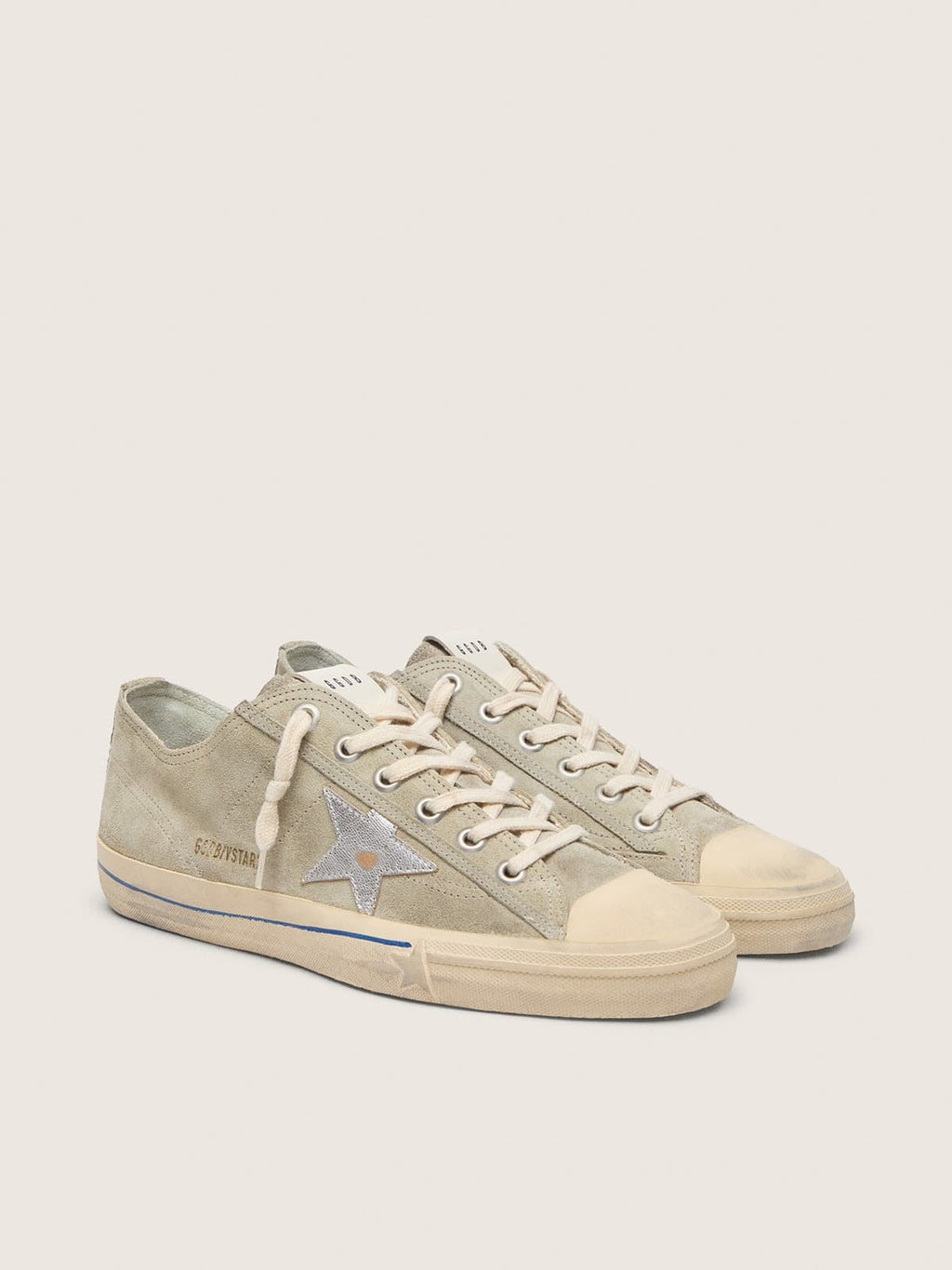 Golden Goose V Star Uomo in Suede Grigio Tortora con Stella in Pelle Laminata Argento