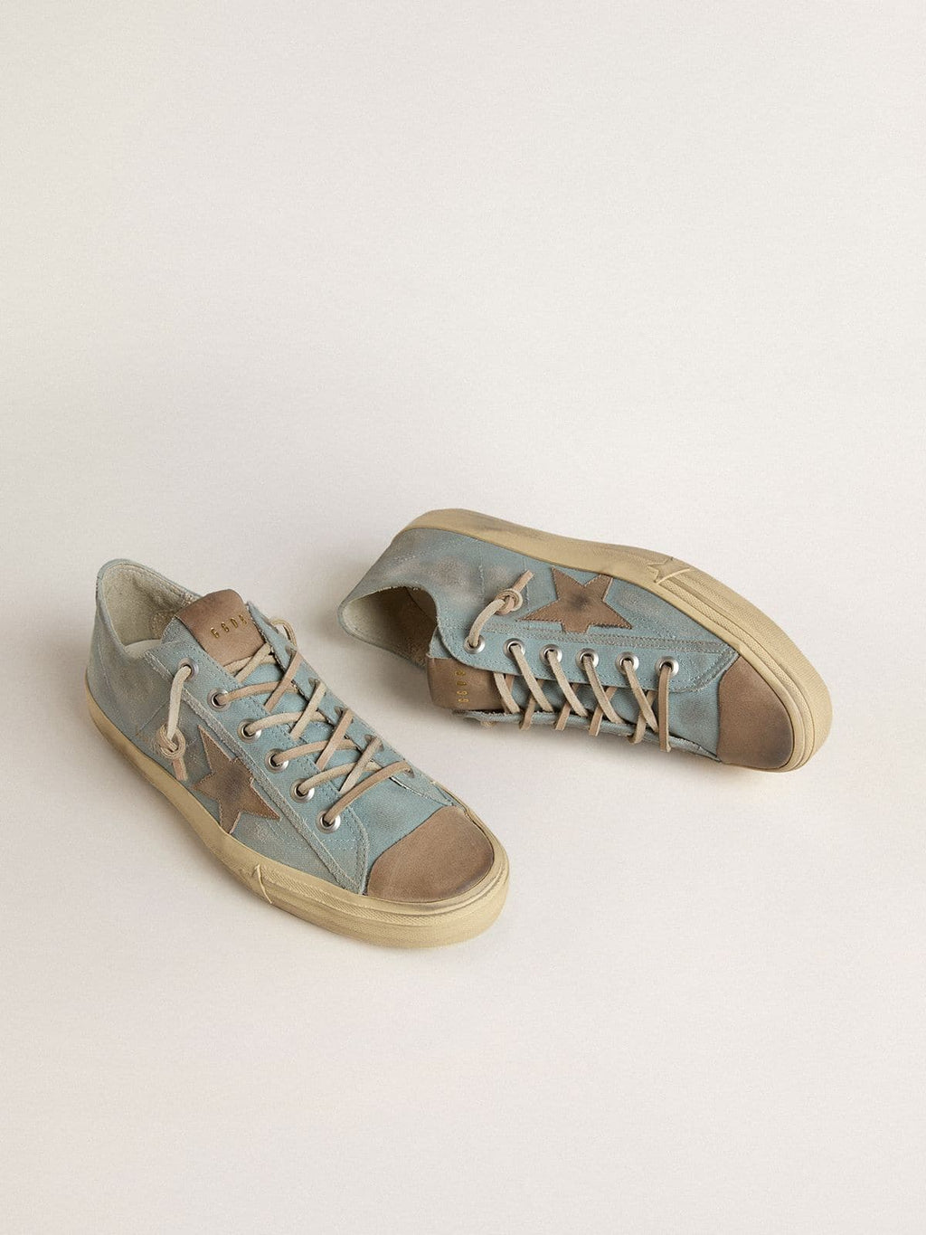 Golden Goose V Star Uomo in Canvas Azzurro con Stella in Pelle Color Tortora