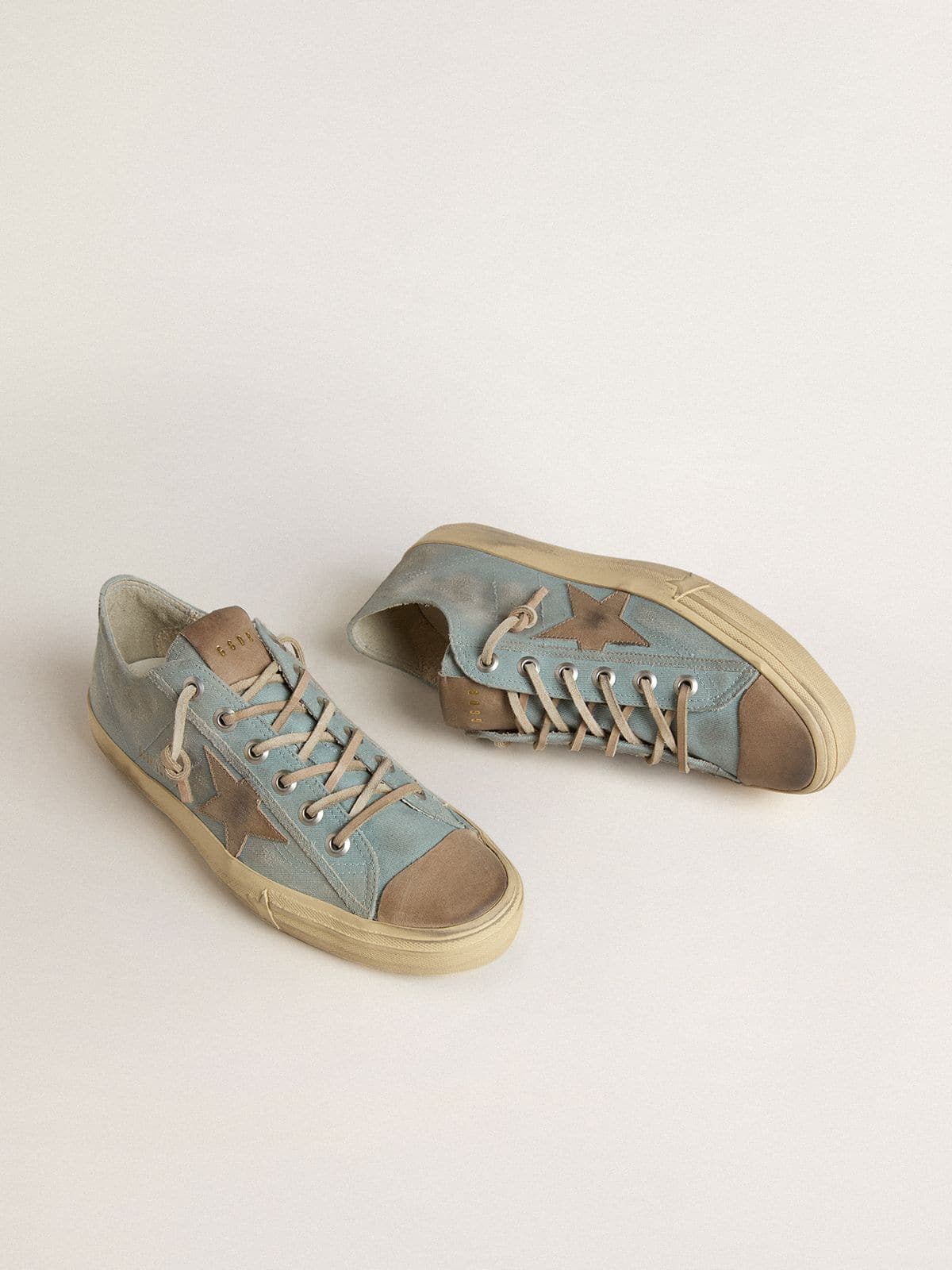 Golden Goose V Star Uomo in Canvas Azzurro con Stella in Pelle Color Tortora
