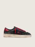 Golden Goose Stardan Uomo in Pelle Nera con Stella in Pelle Rossa Inserti in Rete Nera e Pelle Rossa