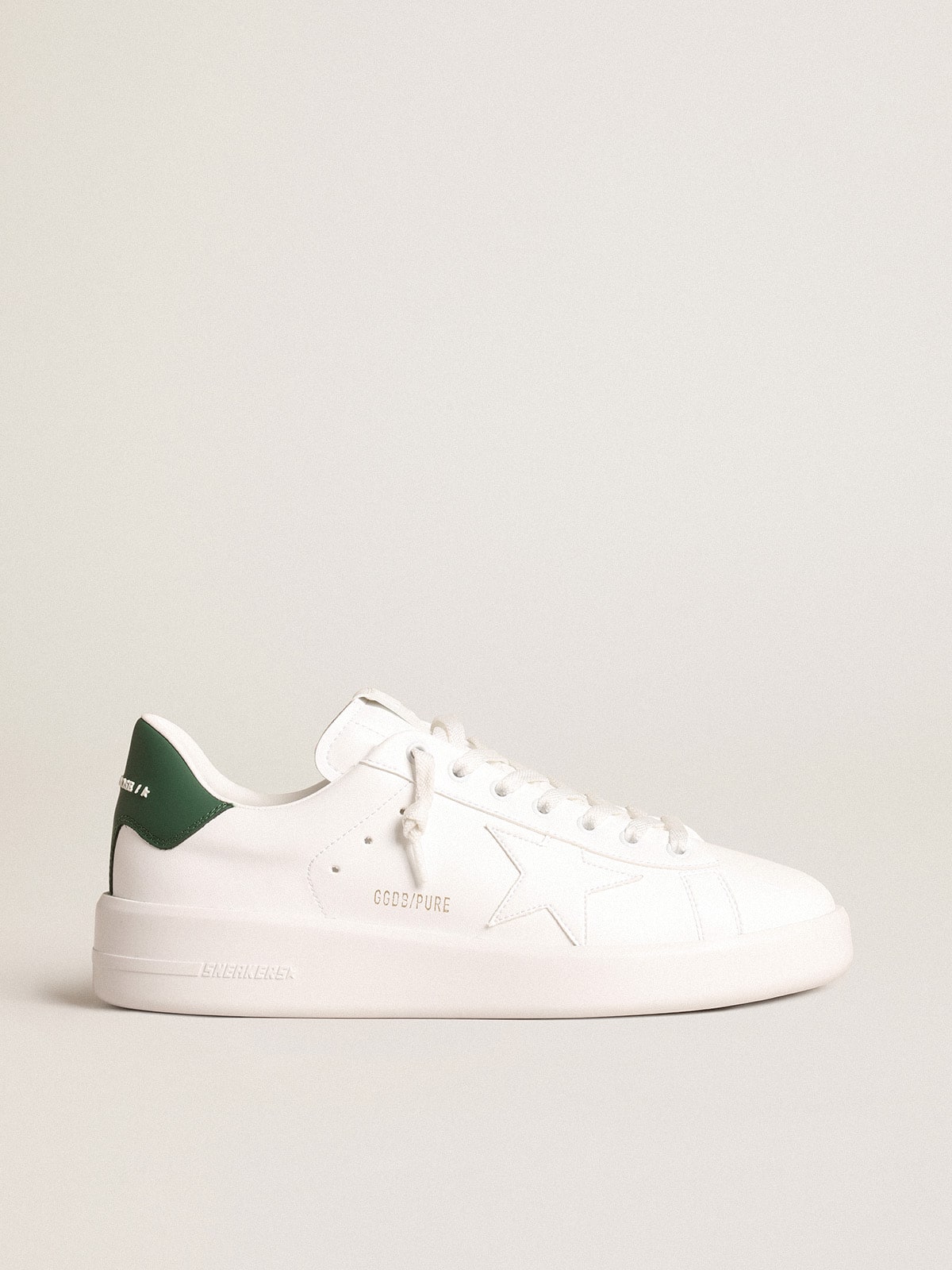 Golden Goose Purestar con Stella Bio Based Bianca e Talloncino in Pelle Opaca Verde