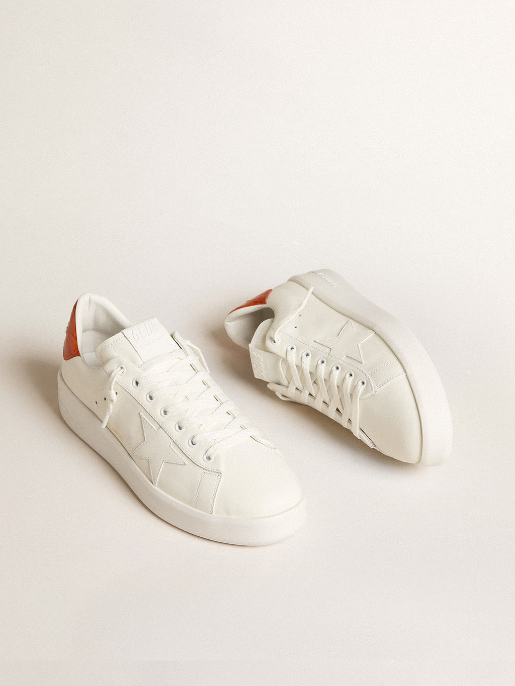 Golden Goose Purestar Uomo con Stella in Pelle Bianca e Talloncino Arancione