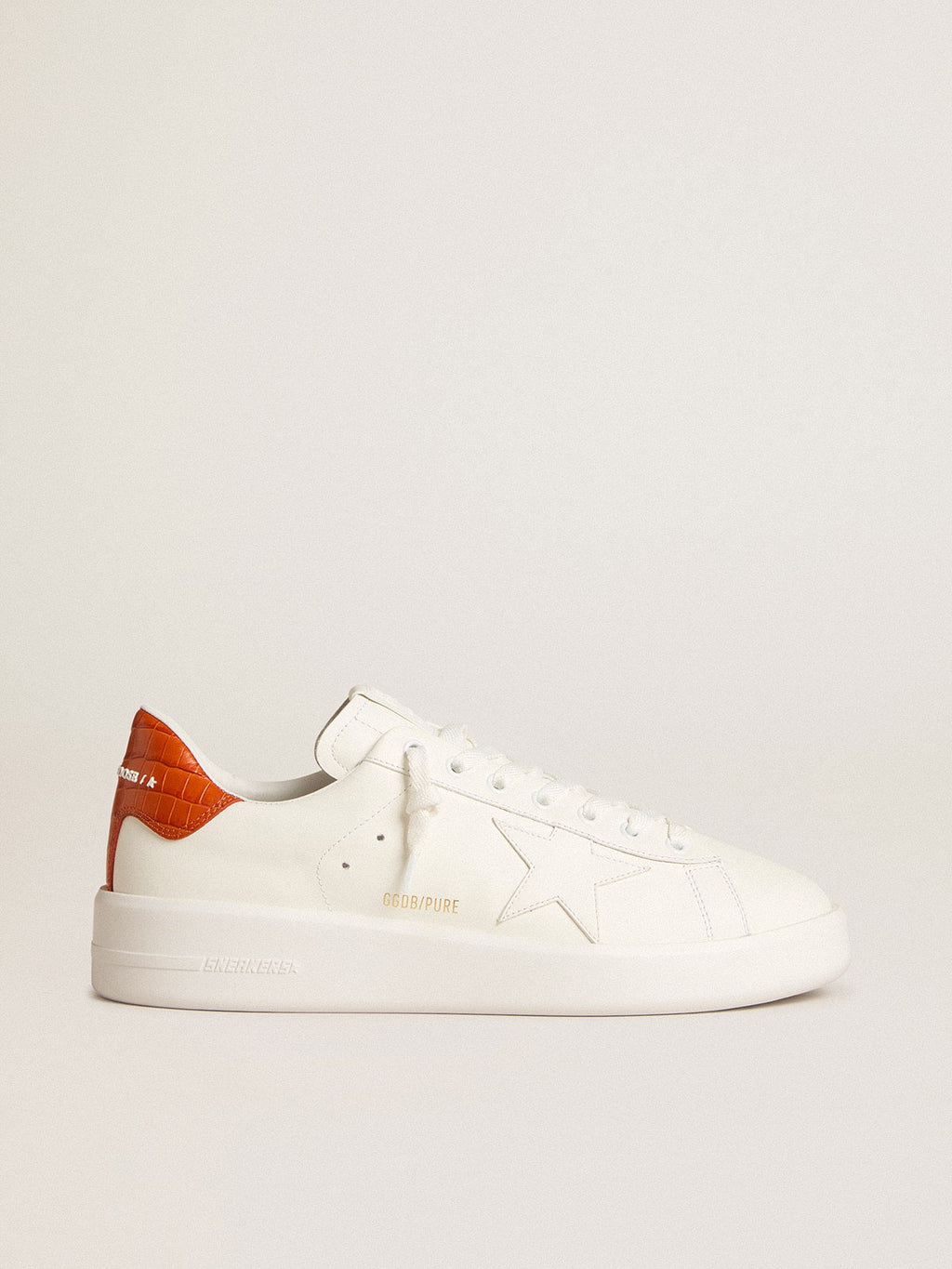 Golden Goose Purestar Uomo con Stella in Pelle Bianca e Talloncino Arancione