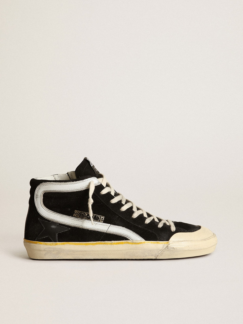 Golden Goose Slide Penstar Uomo in Suede Nero con Stella Nera e Virgola Bianca