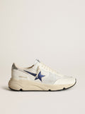 Golden Goose Running Sole in Pelle e Rete Bianche con Stella in Pelle Laminata Blu