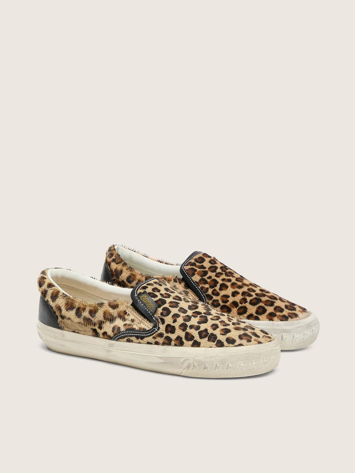 Golden Goose Vce Penstar Uomo in Cavallino Leopardato con Talloncino in Pelle Nera