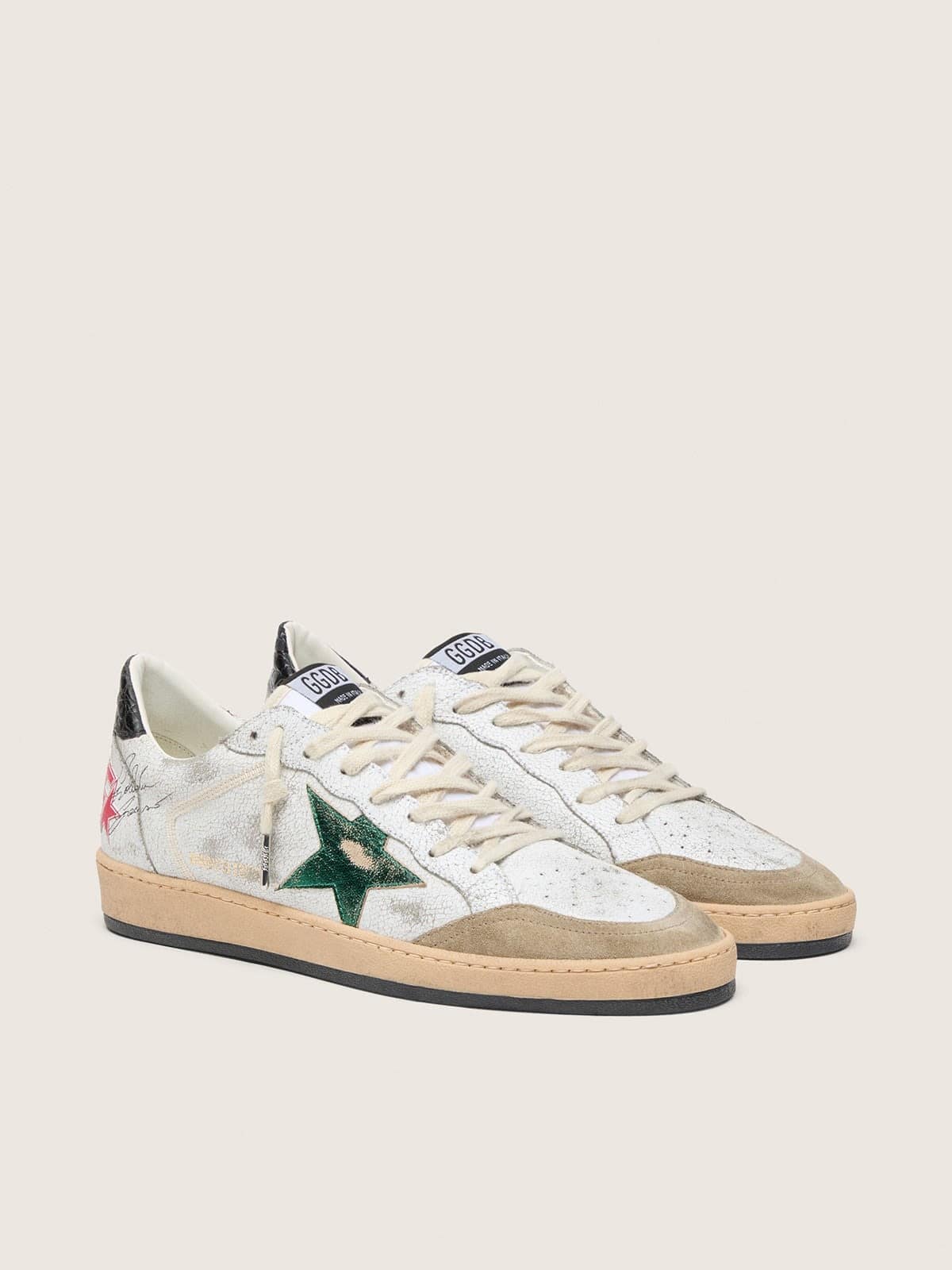 Golden Goose Ball Star Uomo con Stella in Pelle Laminata e Talloncino in Pelle Grigia