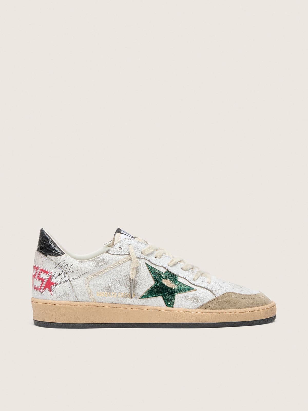 Golden Goose Ball Star Uomo con Stella in Pelle Laminata e Talloncino in Pelle Grigia