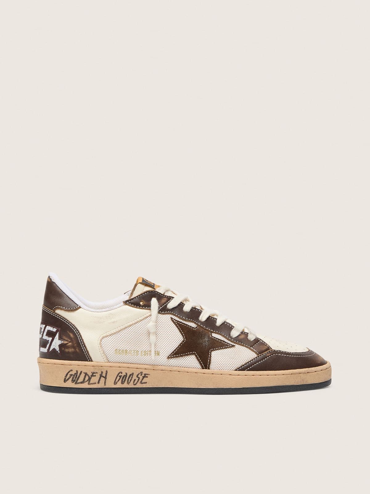 Golden Goose Ball Star Uomo in Nappa e Rete con Stella in Suede e Inserti in Pelle Marrone