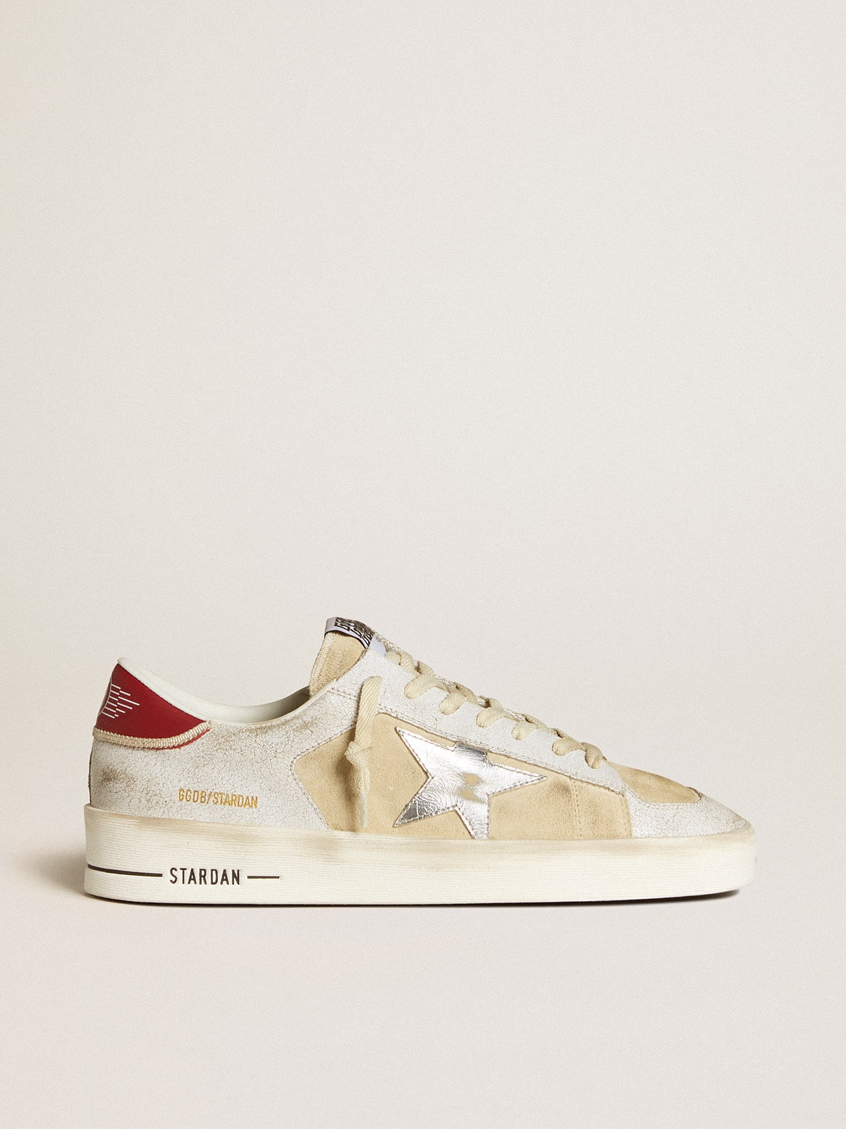 Golden Goose Stardan Uomo in Nabuk e Pelle Crackl  con Stella in Pelle Laminata Argento