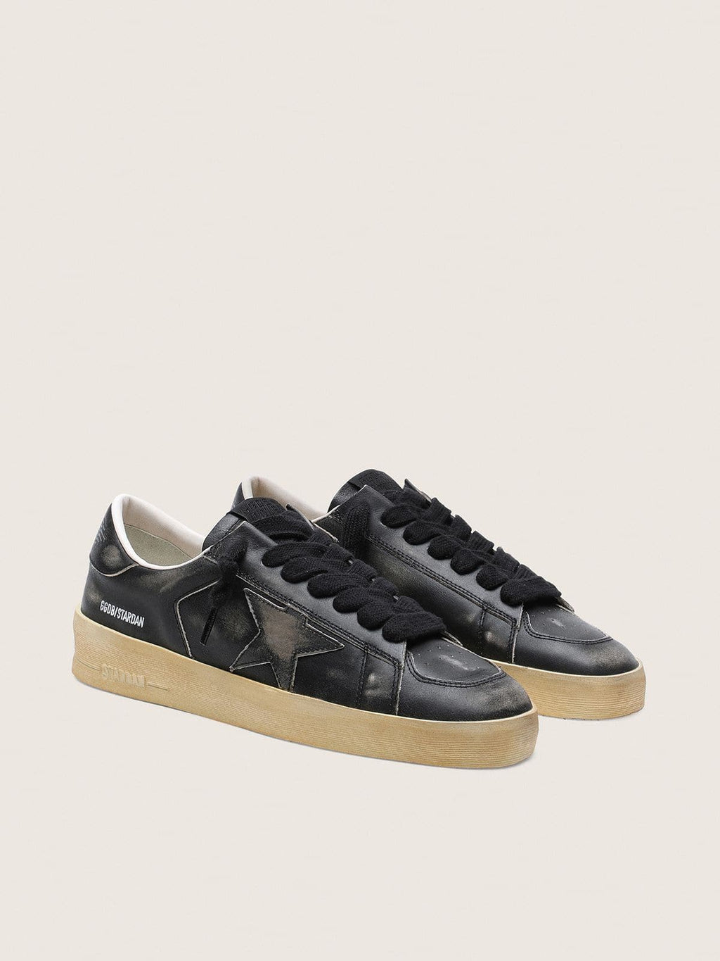 Golden Goose Stardan Uomo in Pelle Nera con Stella e Talloncino in Pelle Nera