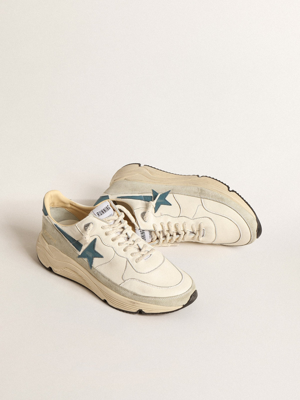 Golden Goose Running Sole in Nappa con Stella in Pelle Blu e Inserto in Suede