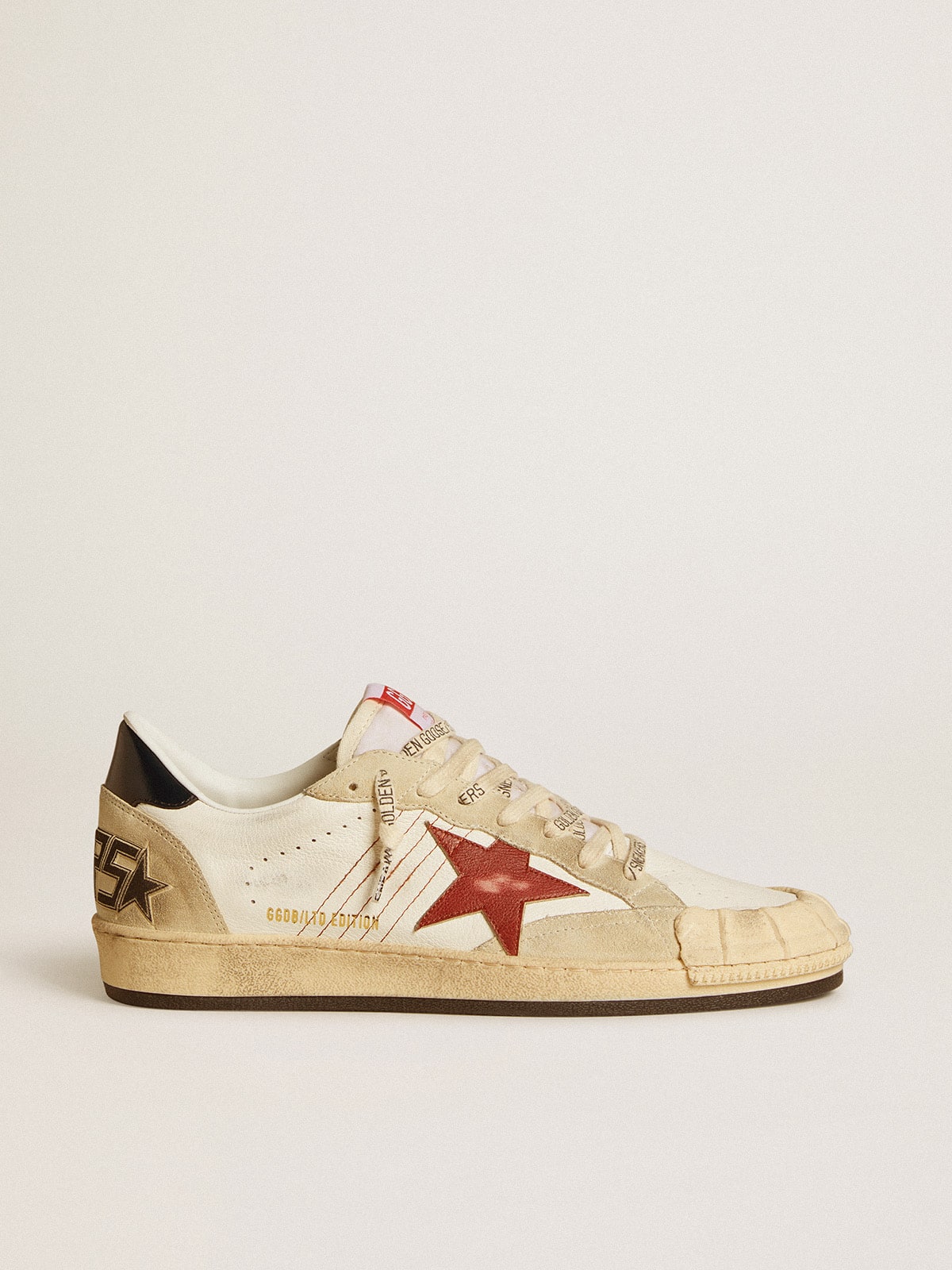 Golden Goose Ball Star Ltd Uomo in Nappa con Stella in Pelle Rossa e Talloncino in Pelle