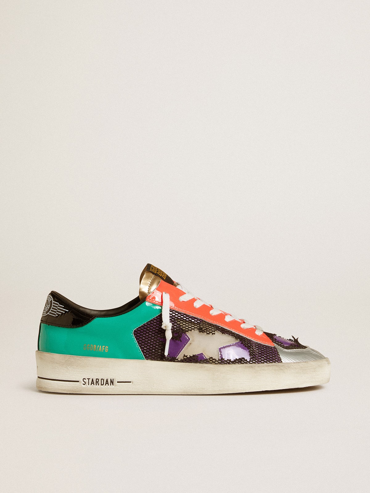 Golden Goose Stardan Uomo Lab in Pelle Verniciata e Rete con Stella in Gomma