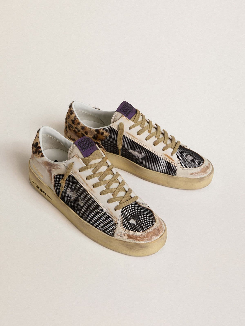 Golden Goose Stardan Uomo in Nappa e Rete con Talloncino in Cavallino Leopardato