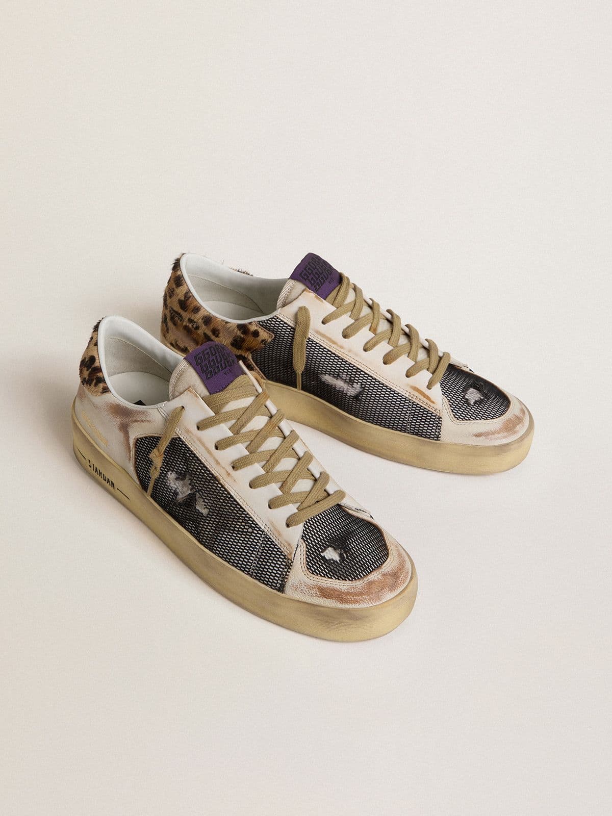 Golden Goose Stardan Uomo in Nappa e Rete con Talloncino in Cavallino Leopardato