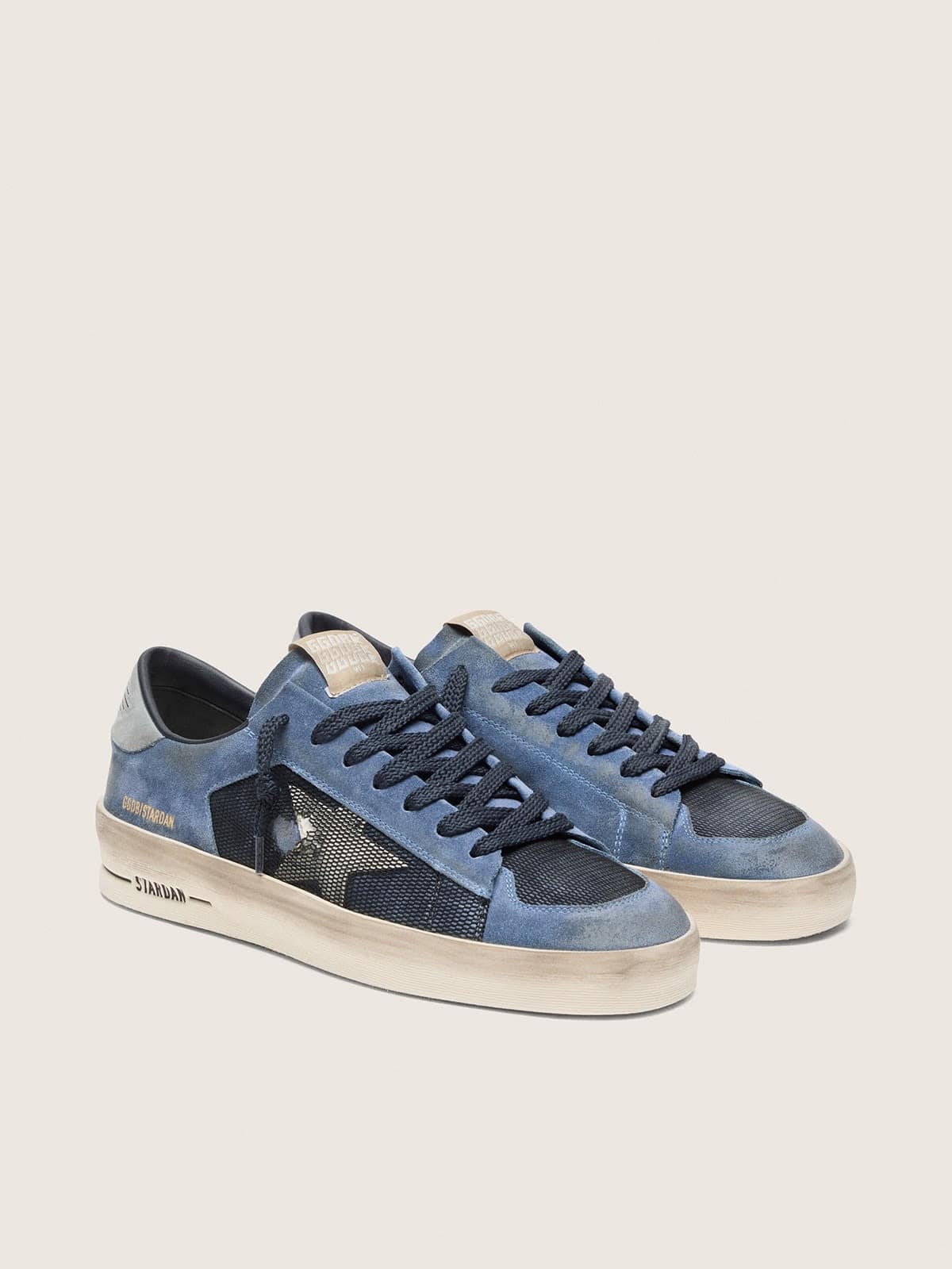 Golden Goose Stardan Uomo in Suede Blu con Stella Bianca