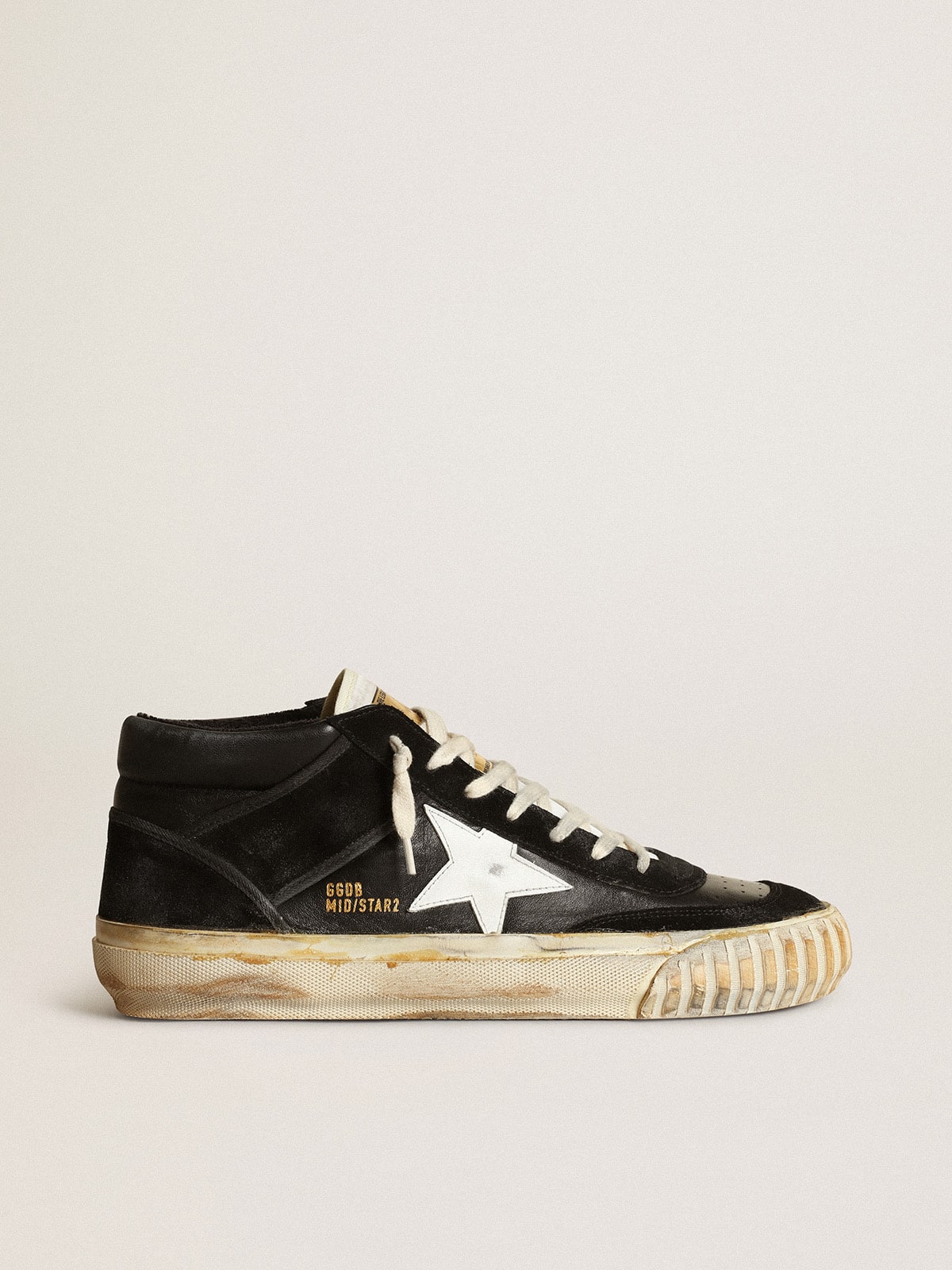 Golden Goose Mid Star Uomo in Nappa e Suede Neri con Stella in Pelle Bianca