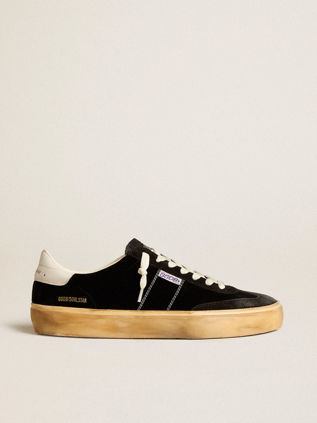 Golden Goose Soul Star Uomo in Velluto Nero con Talloncino in Pelle Bianca